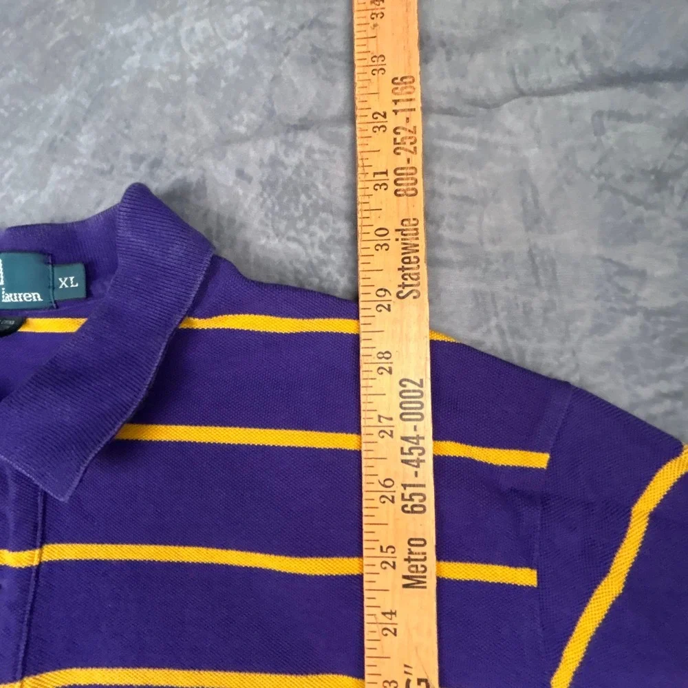 Polo Ralph Lauren Striped Polo Shirt Mens XL Purple Yellow Y2K Vintage Boxy Fit
